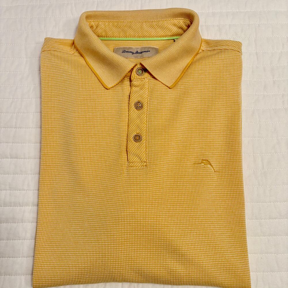 Tommy Bahama Yellow Knit Short Sleeve Polo Mens Large